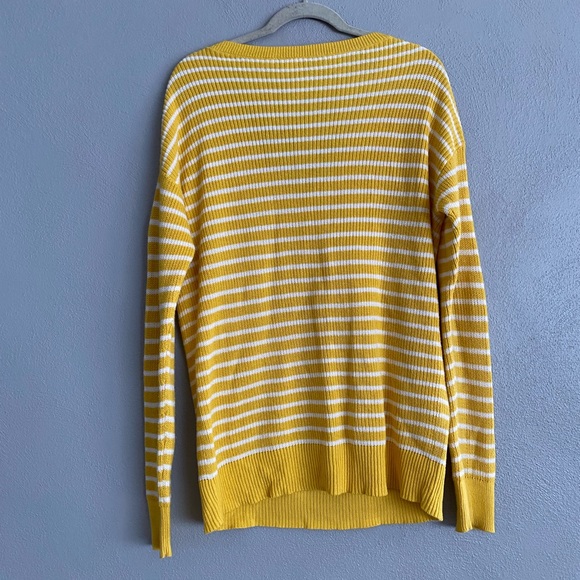 GAP Womens Sweater Size Small V-Neck Pullover Stripe Knit Yellow White - Picture 6 of 9